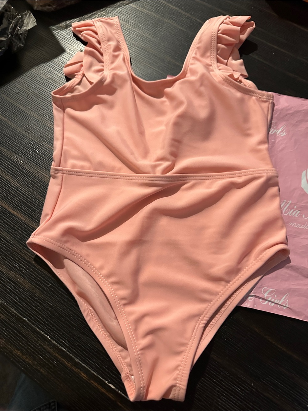 Girls' Peach Ruffle Strap One-Piece Swimsuit by Mia Belle Girls new without tag